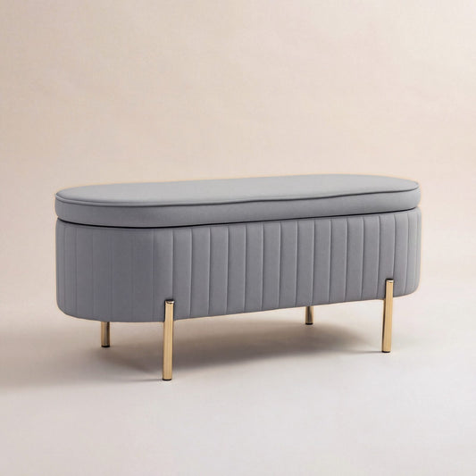 NEST | Banc coffre ovale velours | Nomaï – gris