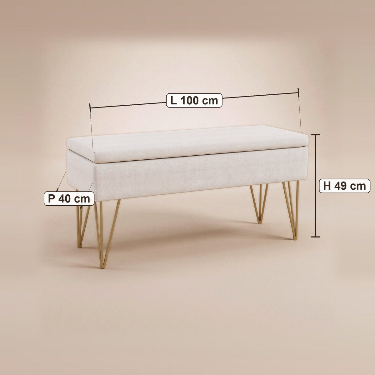 NEST | Banc coffre pieds dorés | Nomaï – dimensions