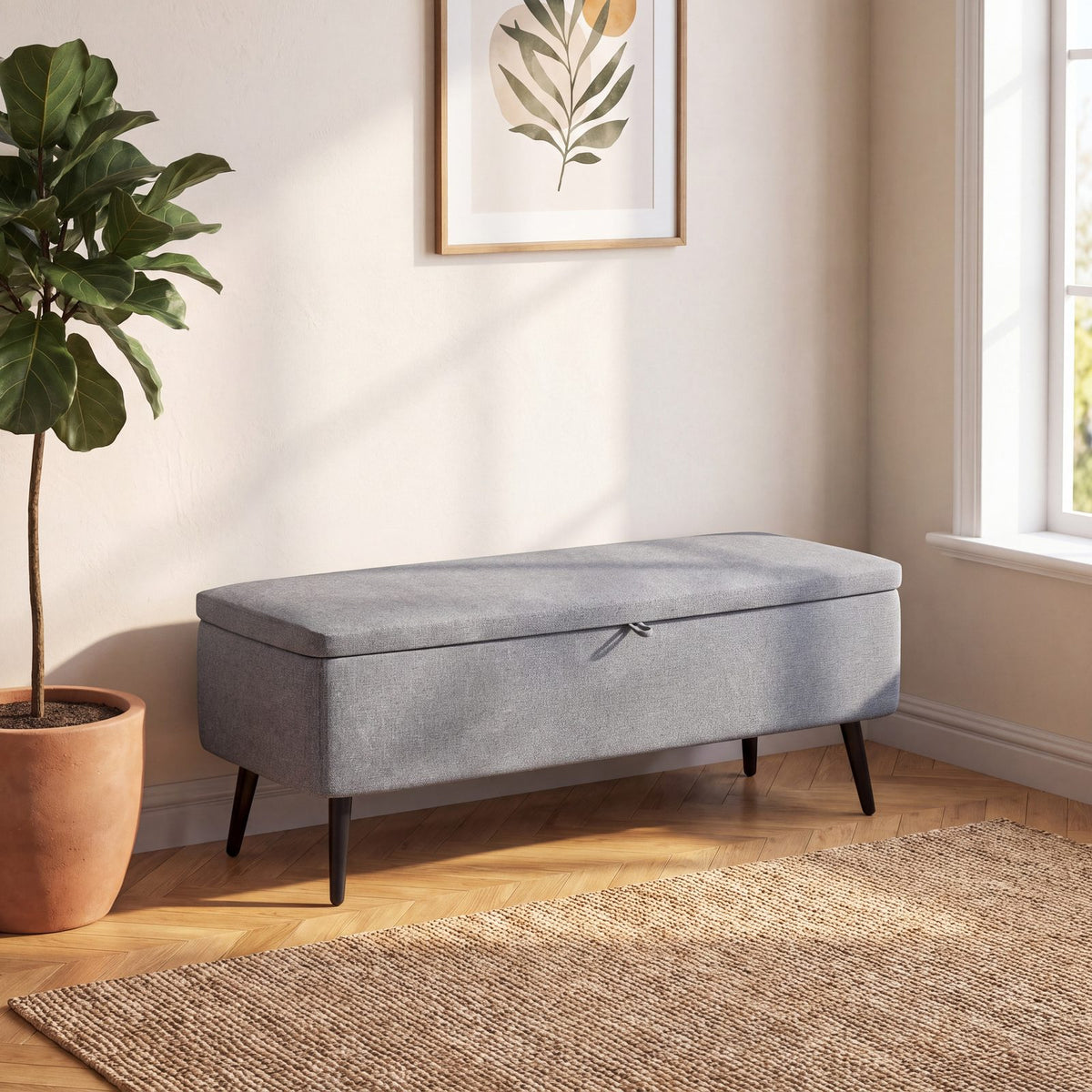 NEST | Banc coffre tissu gris | Nomaï – mise en situation 1