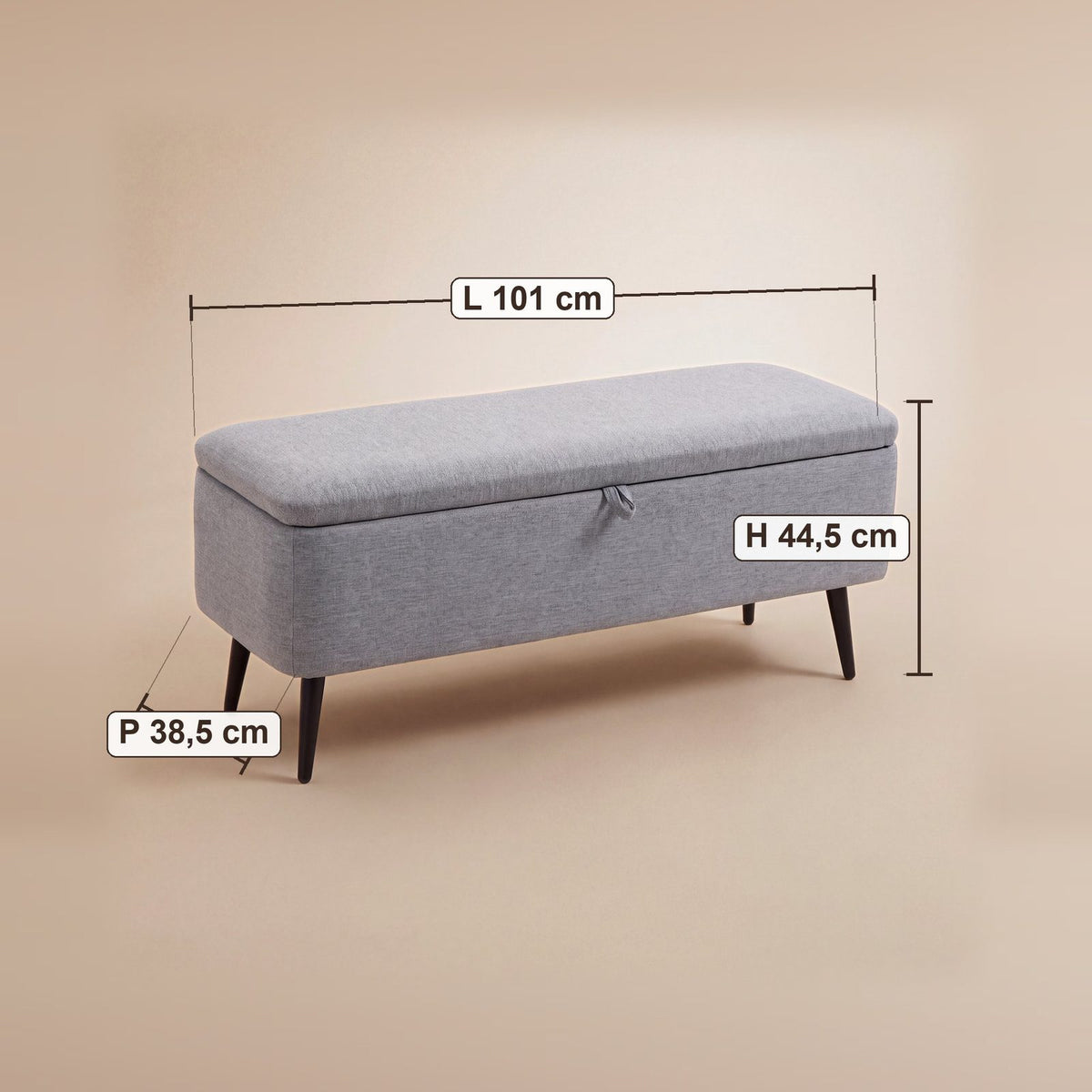NEST | Banc coffre tissu gris | Nomaï – dimensions