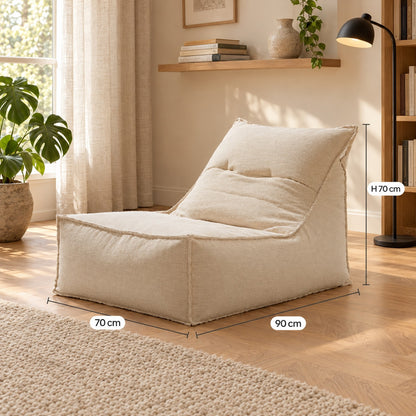 AURA | Chauffeuse pouf beige et repose-pied | Nomaï – dimensions