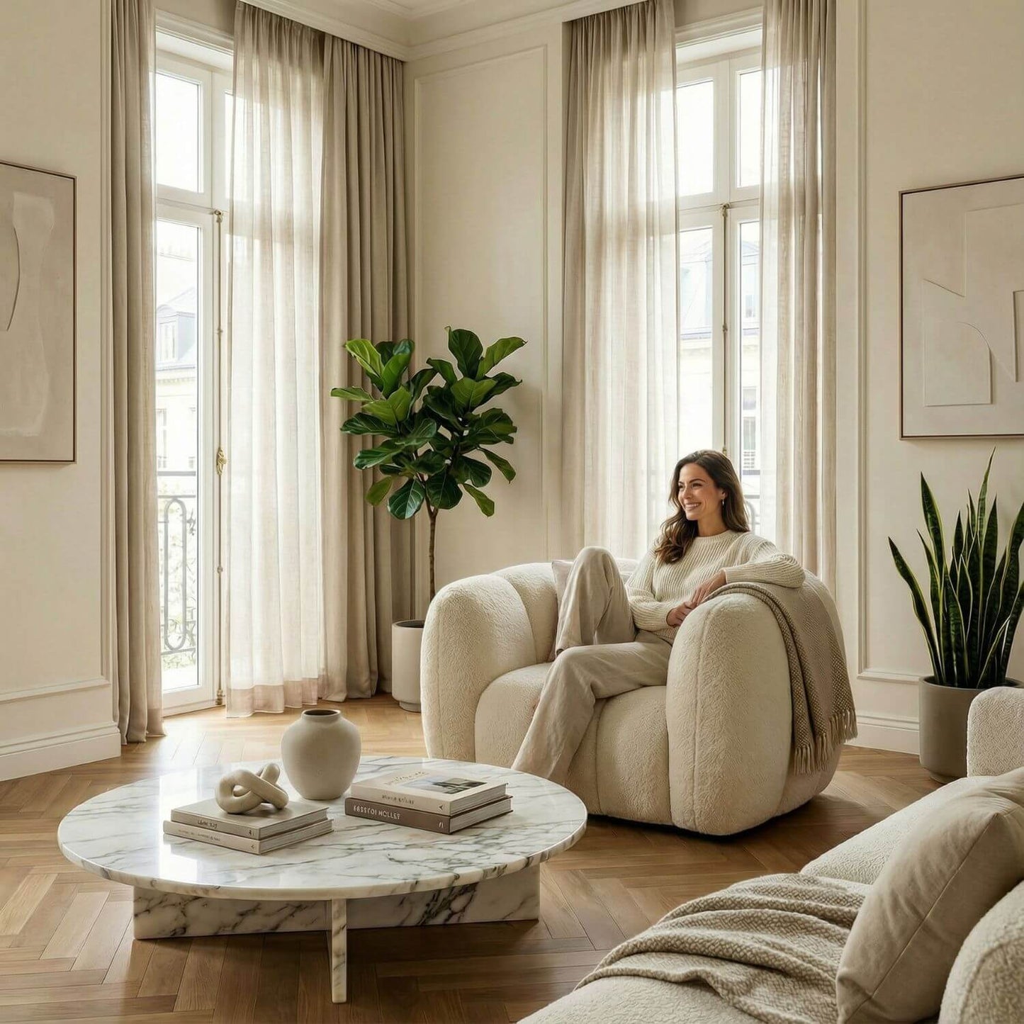 Fauteuil pouf bouclette | Nomaï Beige