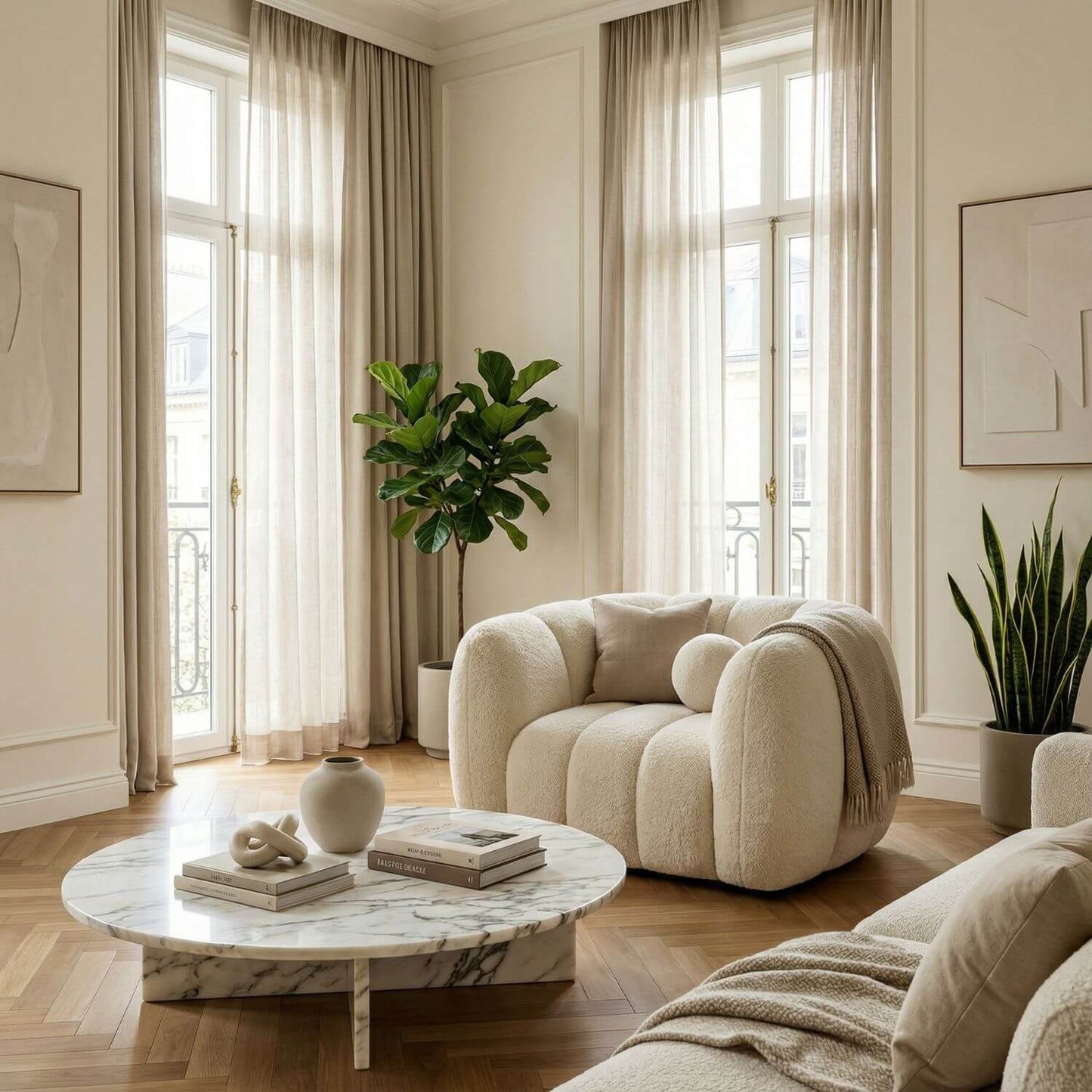 Fauteuil pouf bouclette | Nomaï Beige