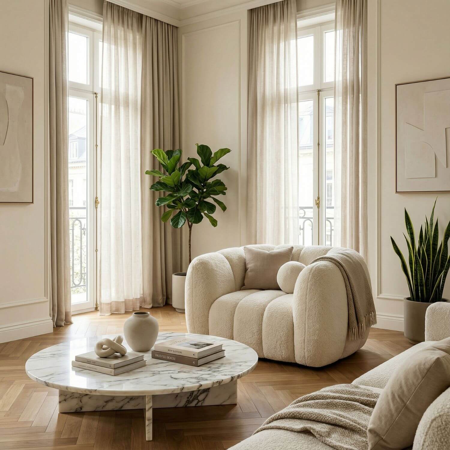 Fauteuil pouf bouclette | Nomaï Beige