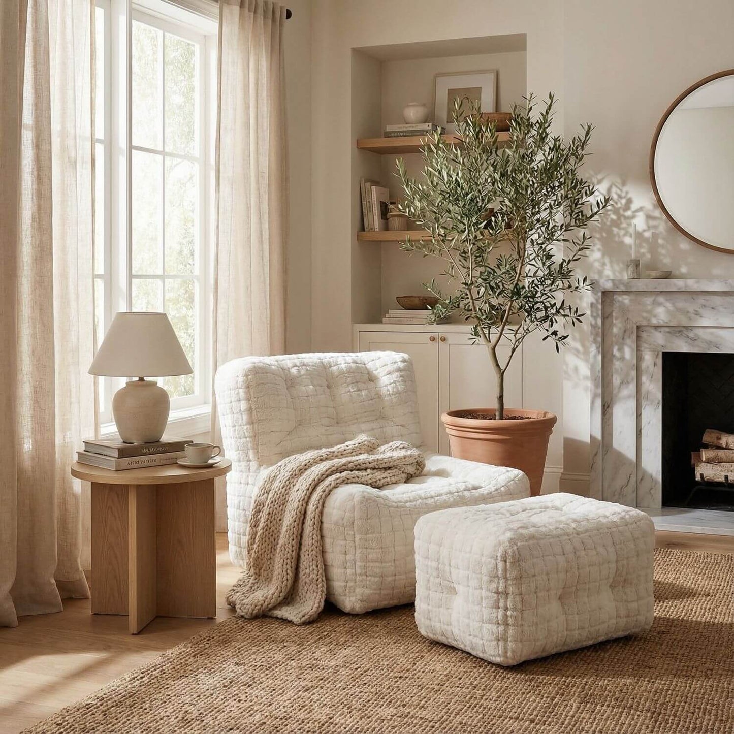 Fauteuil pouf lecture | Nomaï Blanc