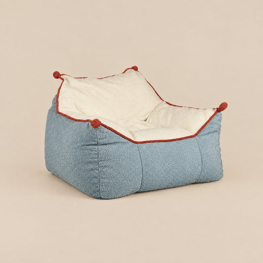 AURA | Fauteuil pouf polaire bicolore et repose-pied | Nomaï – Bleu gris
