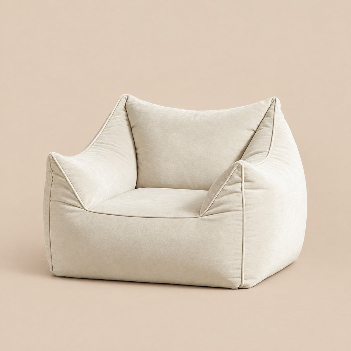 AURA | Fauteuil pouf velours ras et repose-pied | Nomaï – Beige