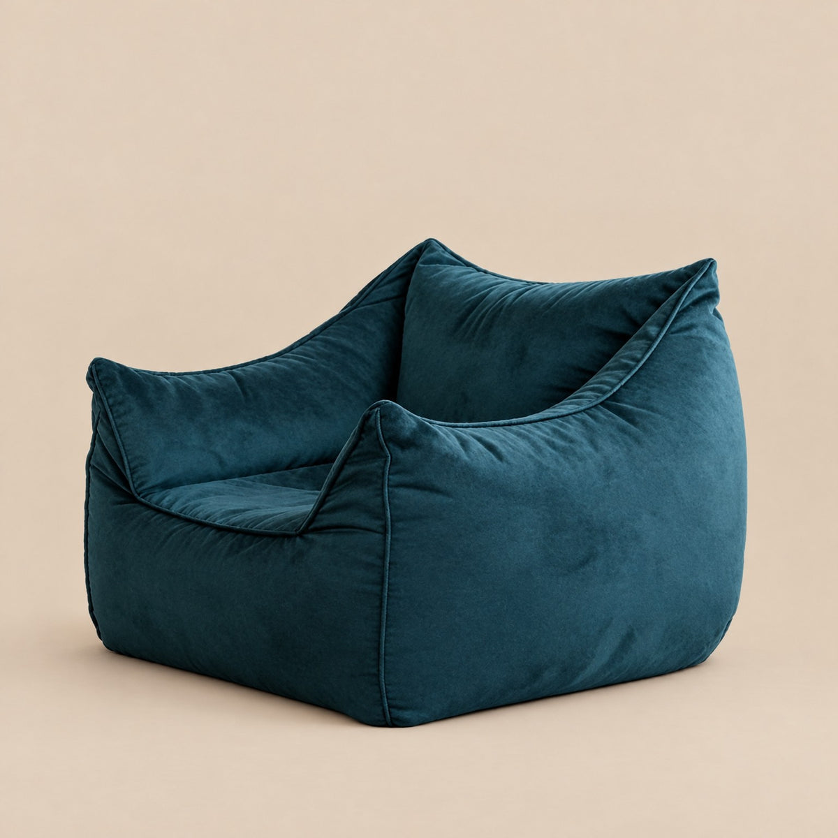 AURA | Fauteuil pouf velours ras et repose-pied | Nomaï – Bleu canard