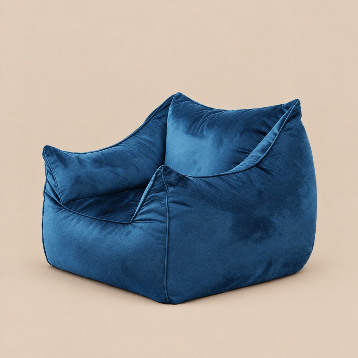AURA | Fauteuil pouf velours ras et repose-pied | Nomaï – Bleu roi