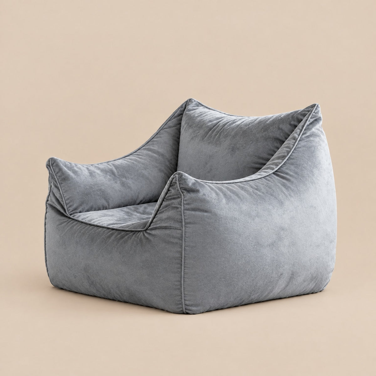 AURA | Fauteuil pouf velours ras et repose-pied | Nomaï – Gris