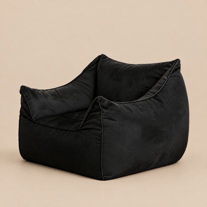 AURA | Fauteuil pouf velours ras et repose-pied | Nomaï – Noir