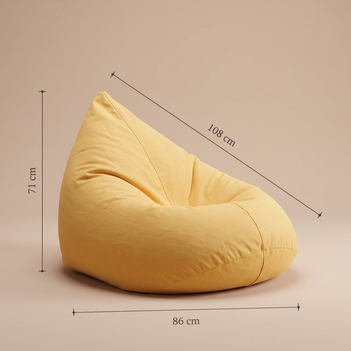 Pouf chaise longue coton doux jaune, cotes 108 x 86 x 71 cm