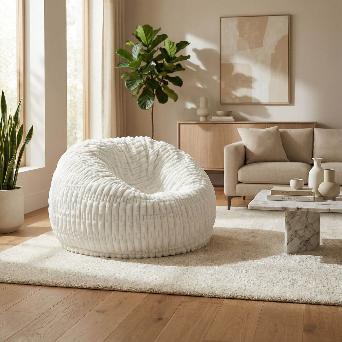 Gros pouf soyeux | Nomaï Blanc