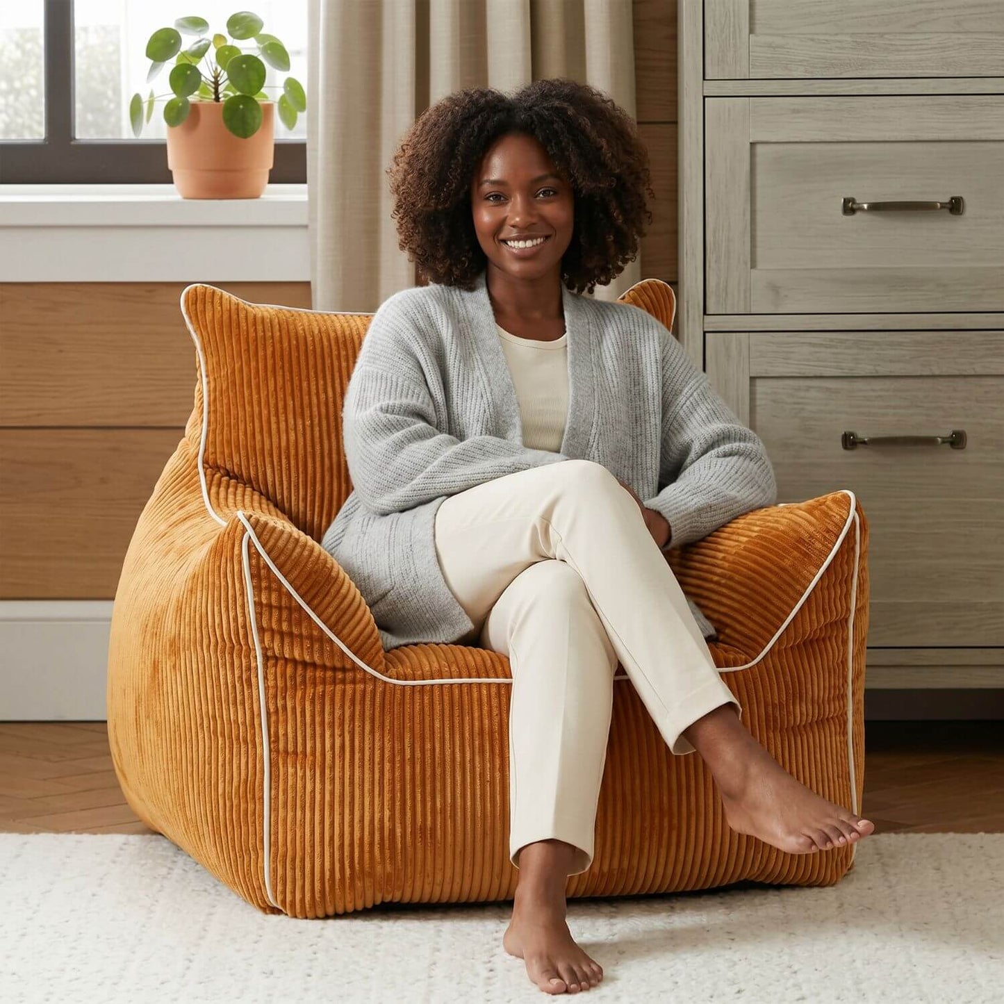 NESTA | Pouf fauteuil velours côtelé doux | Nomaï – image 2
