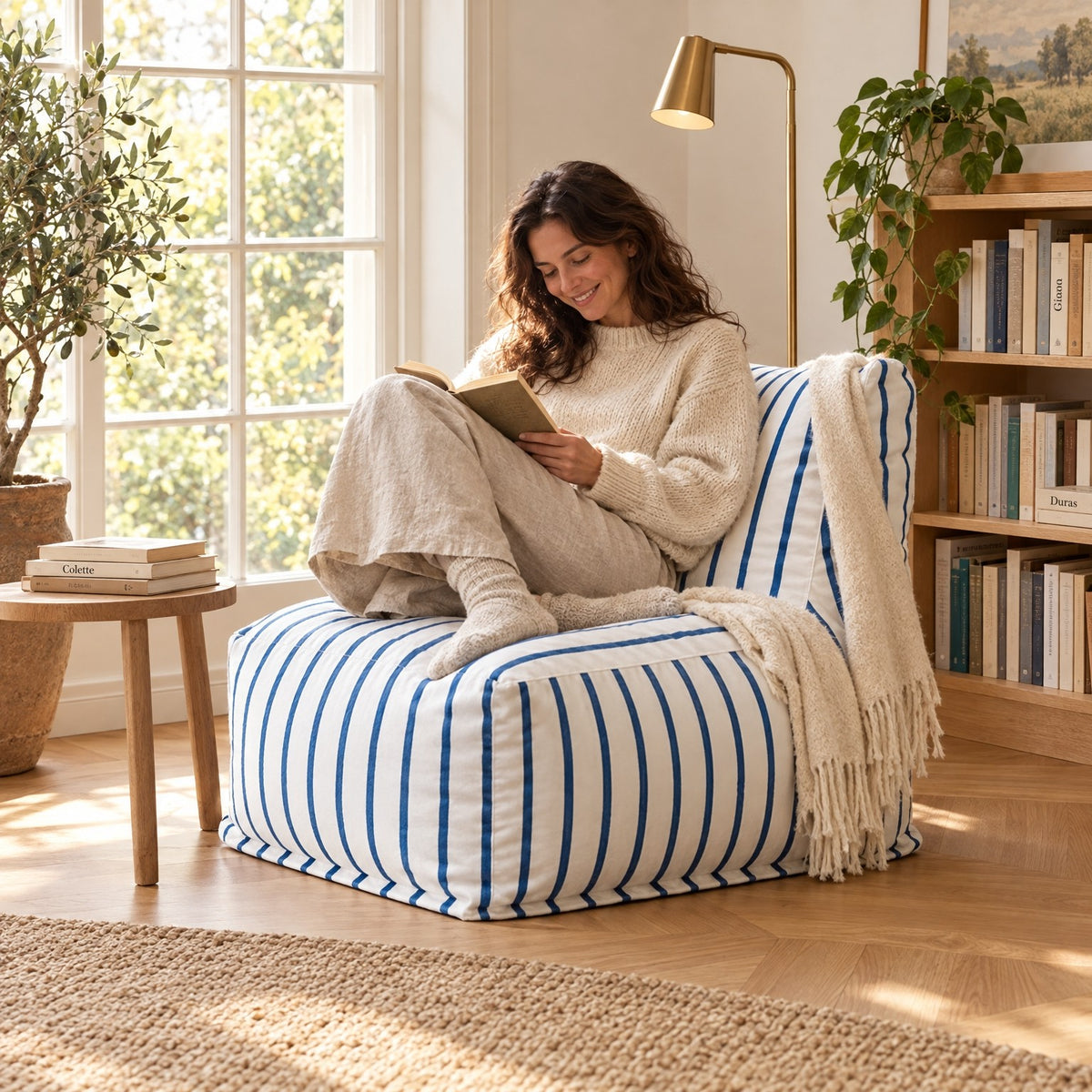 AURA | Pouf chaise longue coton et repose-pied | Nomaï – ambiance 2