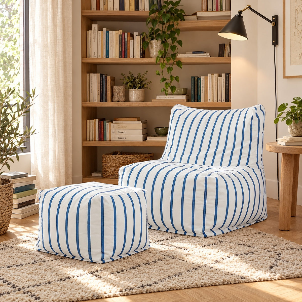 AURA | Pouf chaise longue coton et repose-pied | Nomaï – ambiance 3