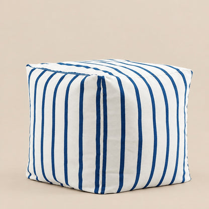 AURA | Pouf chaise longue coton et repose-pied | Nomaï – Repose-pied rayé bleu