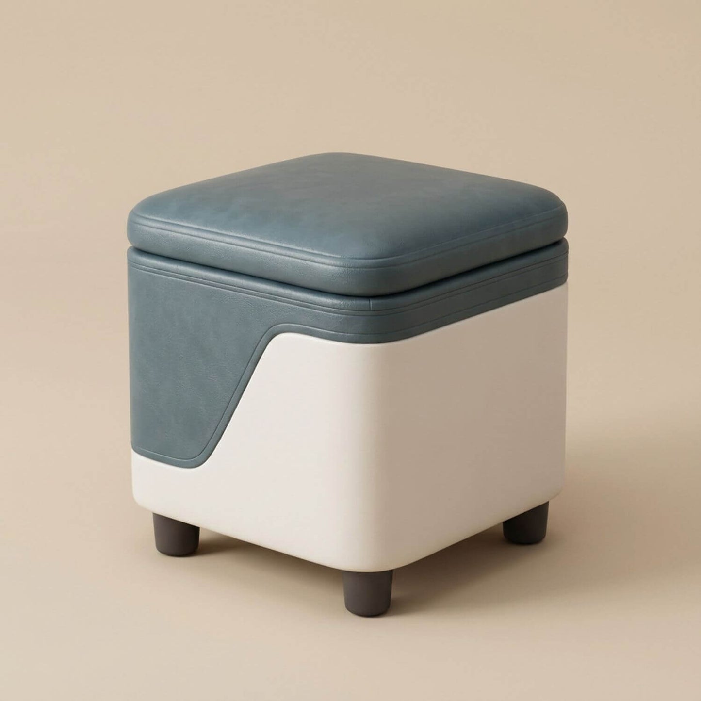 Pouf coffre cuir | Nomaï Bleu/Blanc