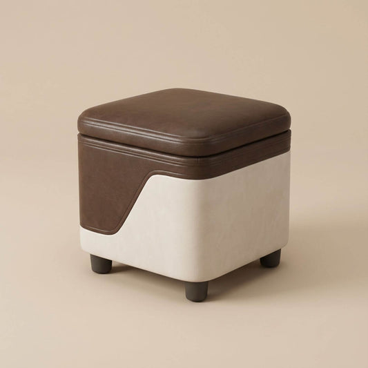 Pouf coffre cuir | Nomaï Marron/Blanc