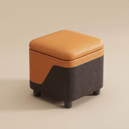 Pouf coffre cuir | Nomaï Orange/Gris