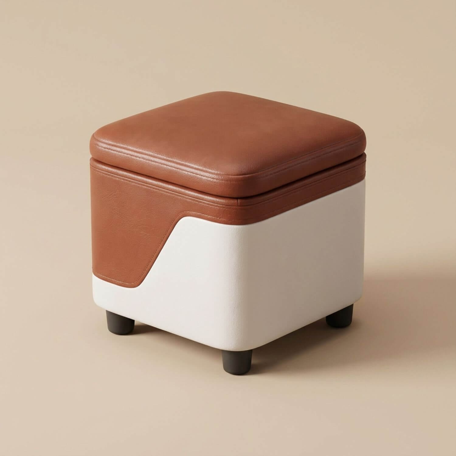 Pouf coffre cuir | Nomaï Rouge/Blanc