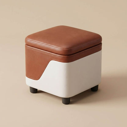 Pouf coffre cuir | Nomaï Rouge/Blanc