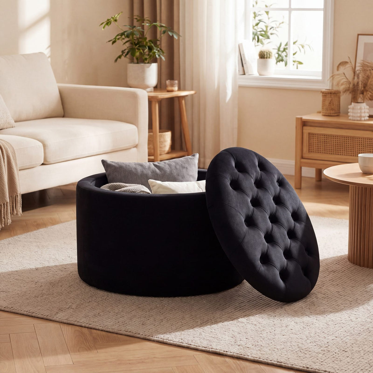 NEST | Pouf coffre ovale capitonné | Nomaï – mise en situation 2