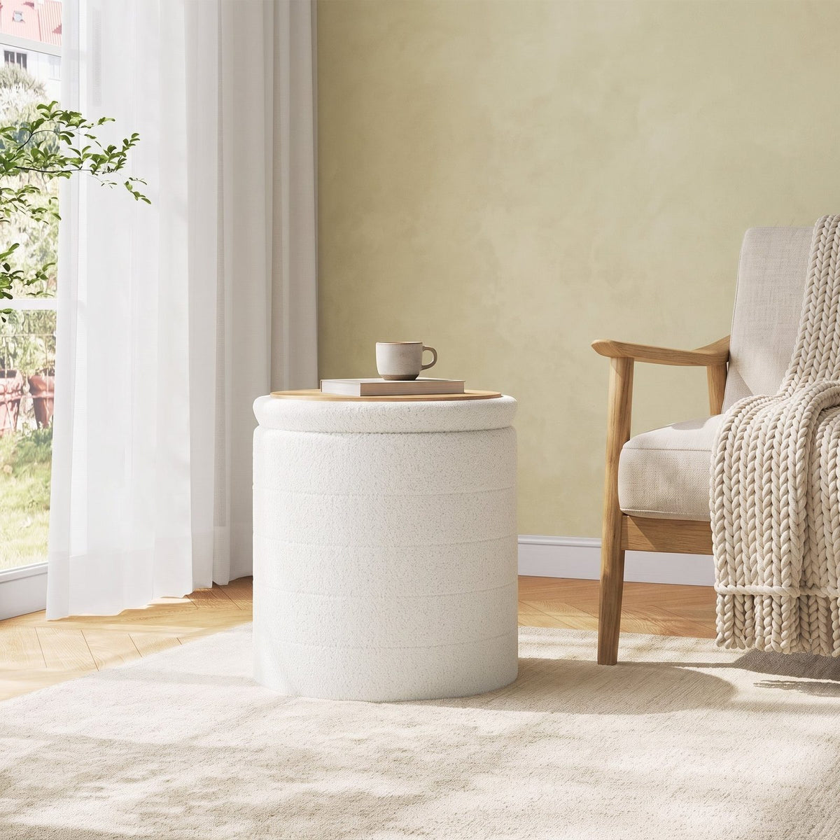 NEST | Pouf coffre rond teddy | Nomaï – mise en situation 1