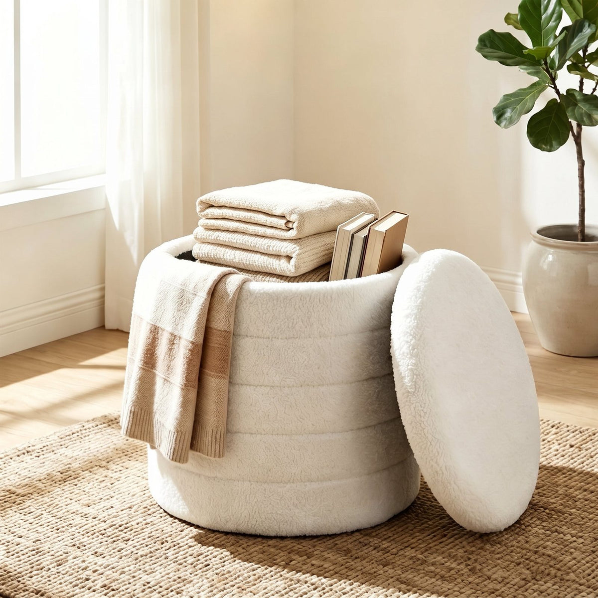 NEST | Pouf coffre rond teddy | Nomaï – mise en situation 2