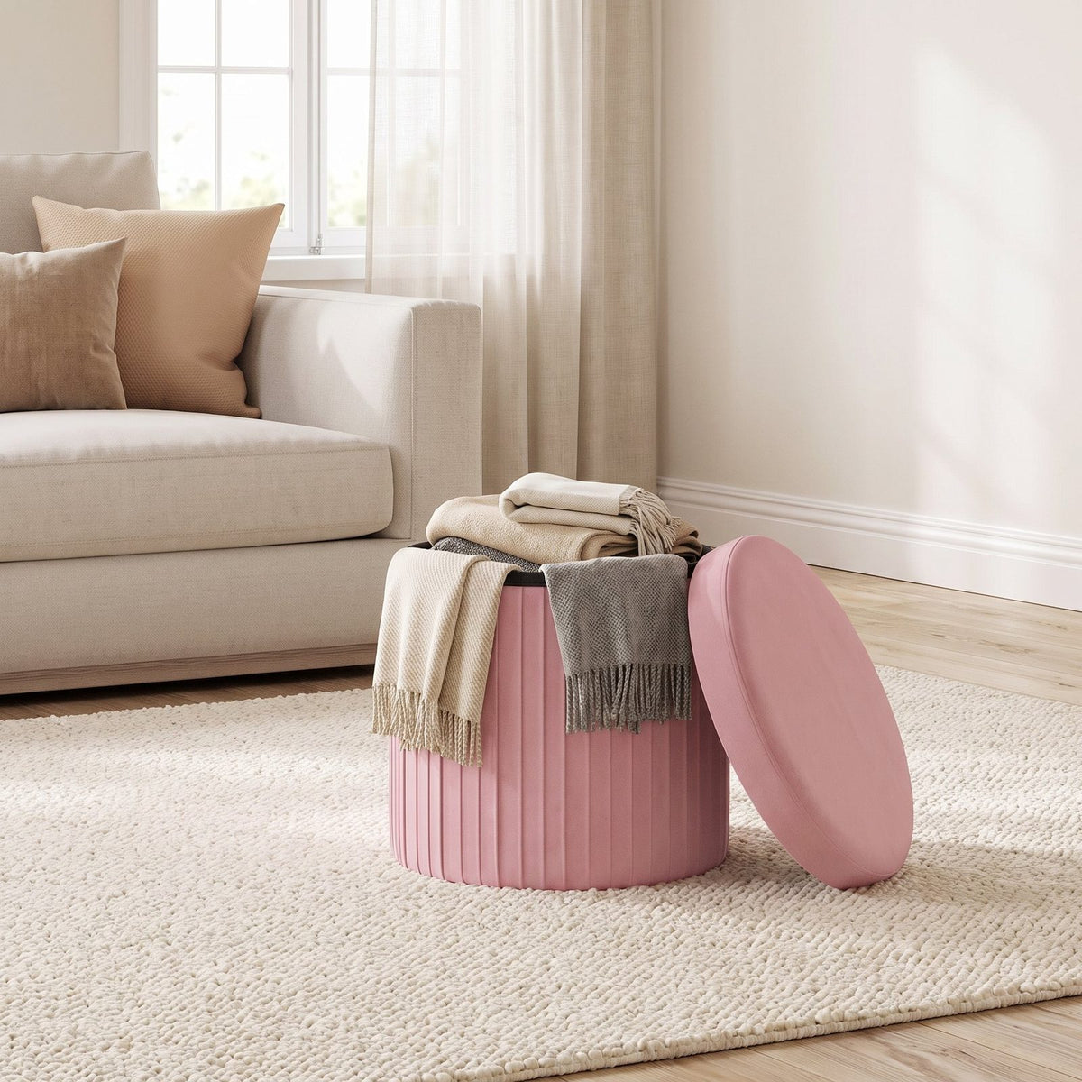 NEST | Pouf coffre velours cannelé | Nomaï – mise en situation 1