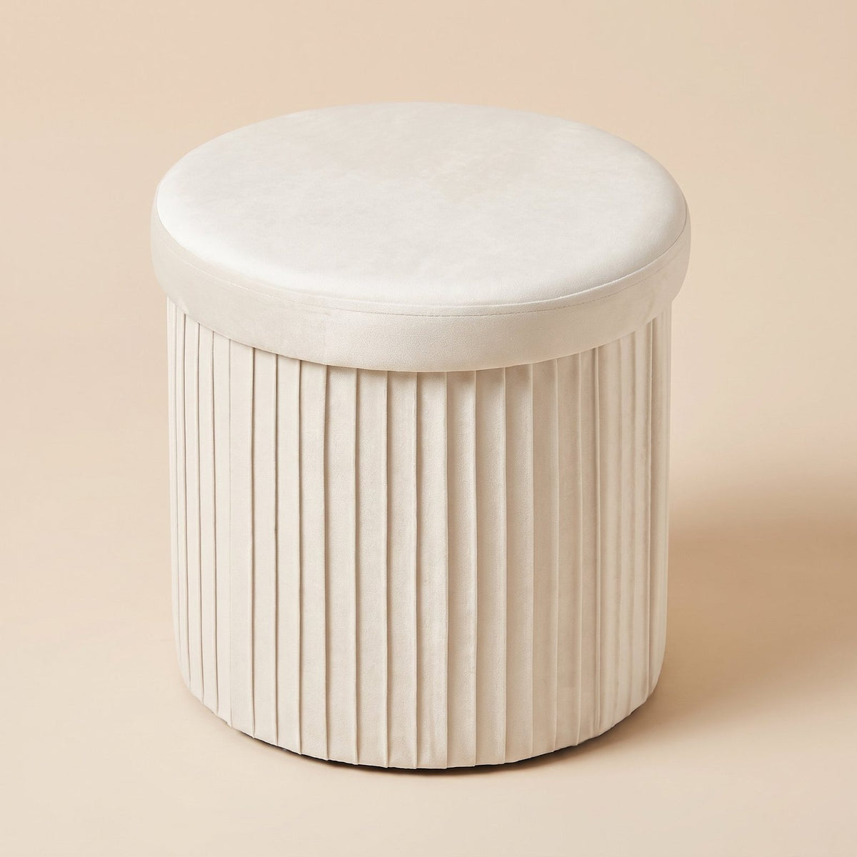 NEST | Pouf coffre velours cannelé | Nomaï – rond crème