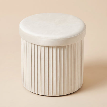 NEST | Pouf coffre velours cannelé | Nomaï – rond crème