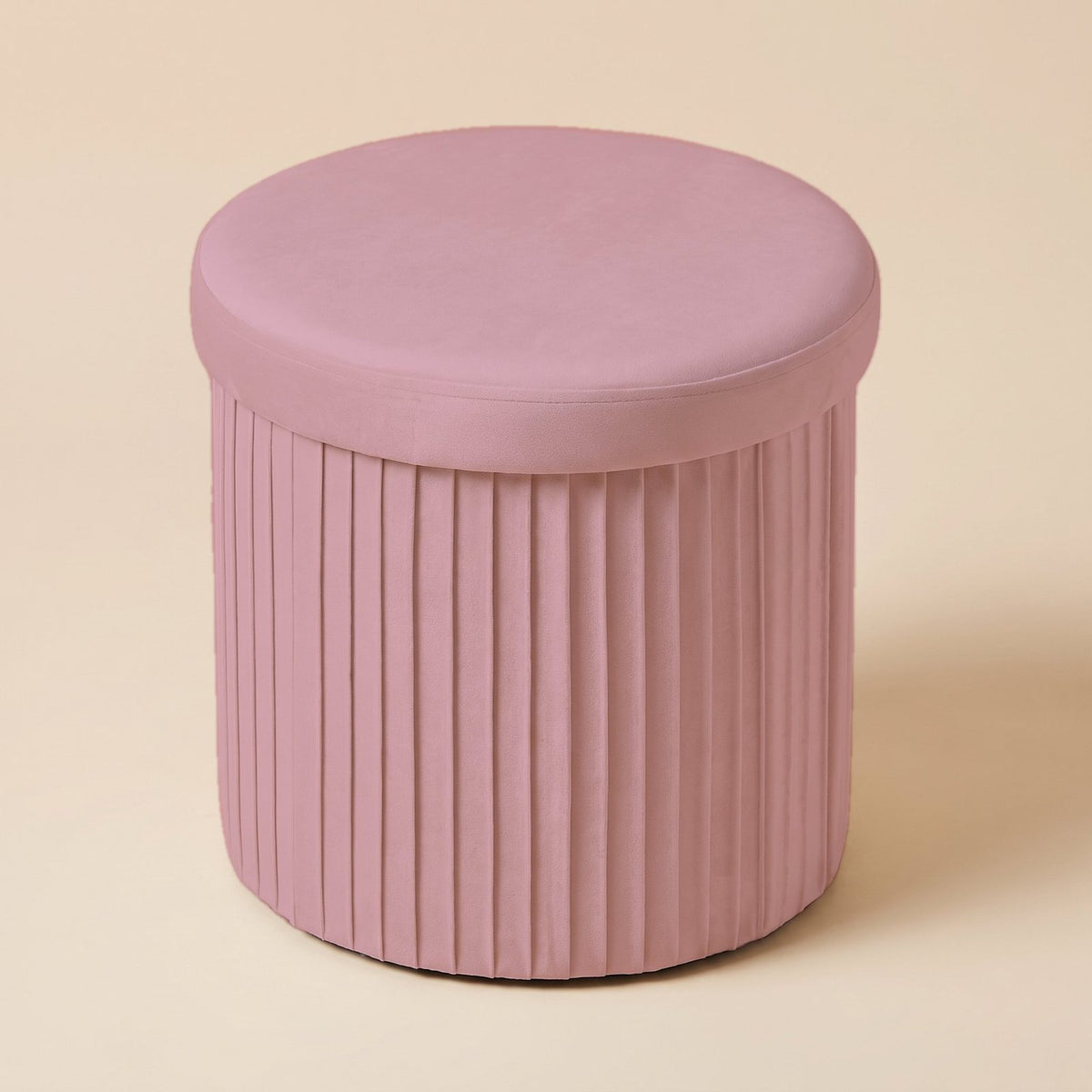 NEST | Pouf coffre velours cannelé | Nomaï – rond rose