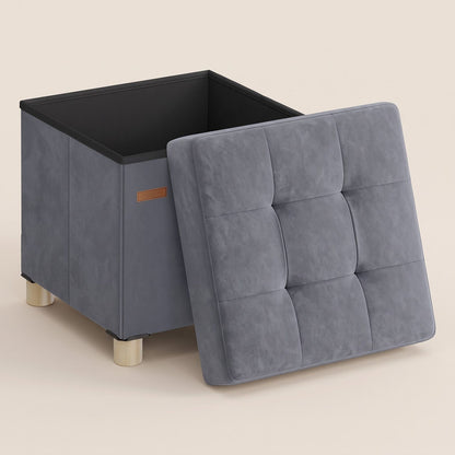STOOLY | Pouf cube coffre velours | Nomaï – gris ardoise