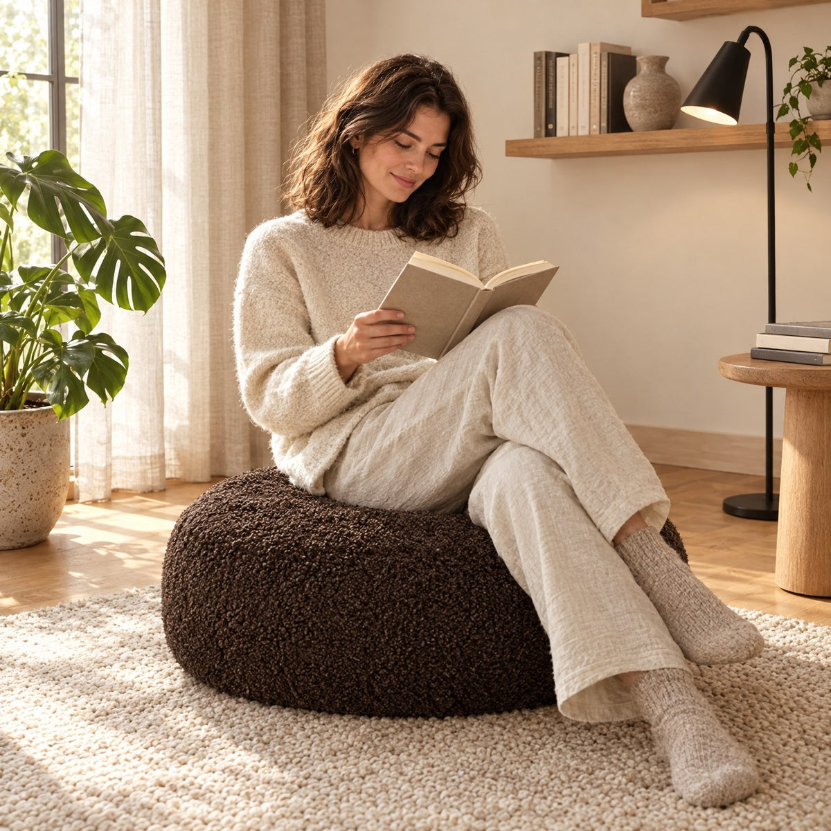 FOOTIA | Pouf de sol bouclette | Nomaï – ambiance 3