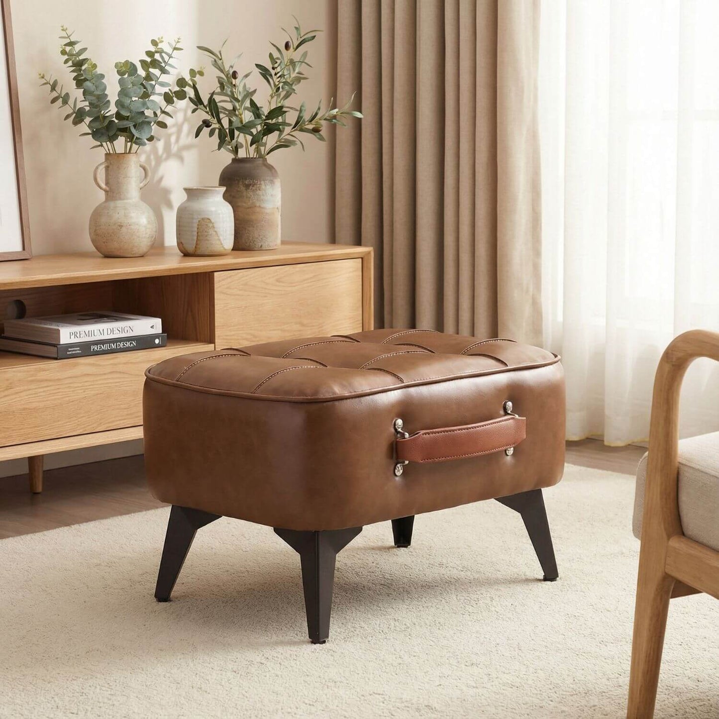 Pouf design cuir marron | Nomaï