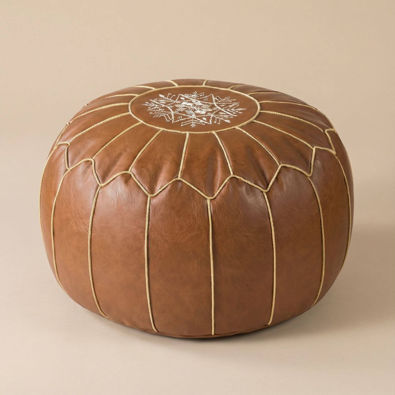 Pouf en cuir marocain | Nomaï Marron 2