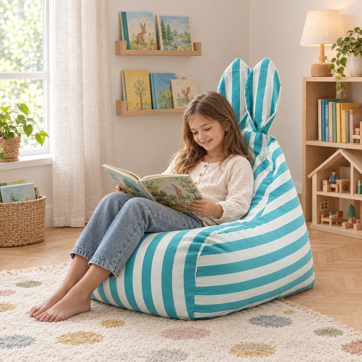 MINI | Pouf enfant lapin coton | Nomaï – ambiance 1