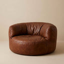 Pouf fauteuil design marron, rond, PU aspect ciré