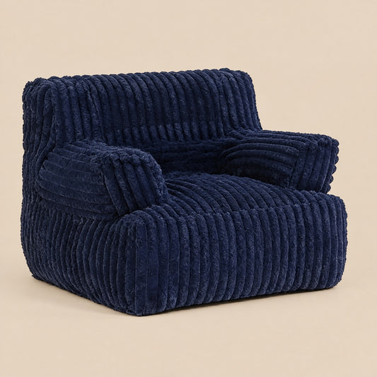 AURA | Pouf fauteuil faux fur dense et repose-pied | Nomaï – Bleu marine