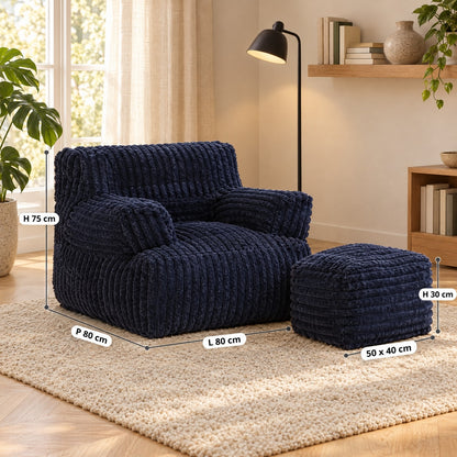 AURA | Pouf fauteuil faux fur dense et repose-pied | Nomaï – dimensions