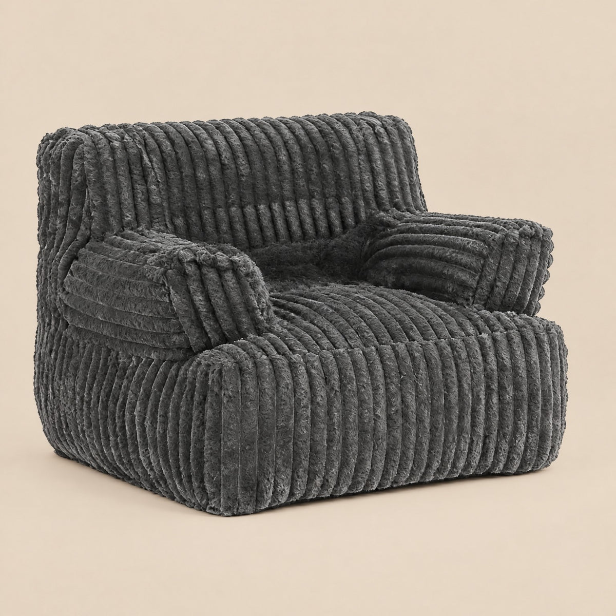 AURA | Pouf fauteuil faux fur dense et repose-pied | Nomaï – Gris foncé