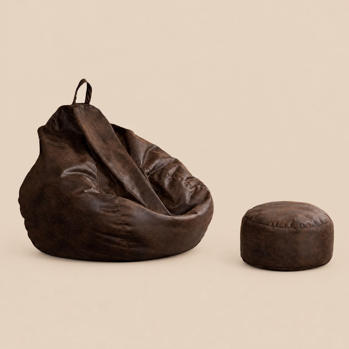 FLOW | Pouf poire suédine vintage et repose-pied | Nomaï – Avec repose-pied, café