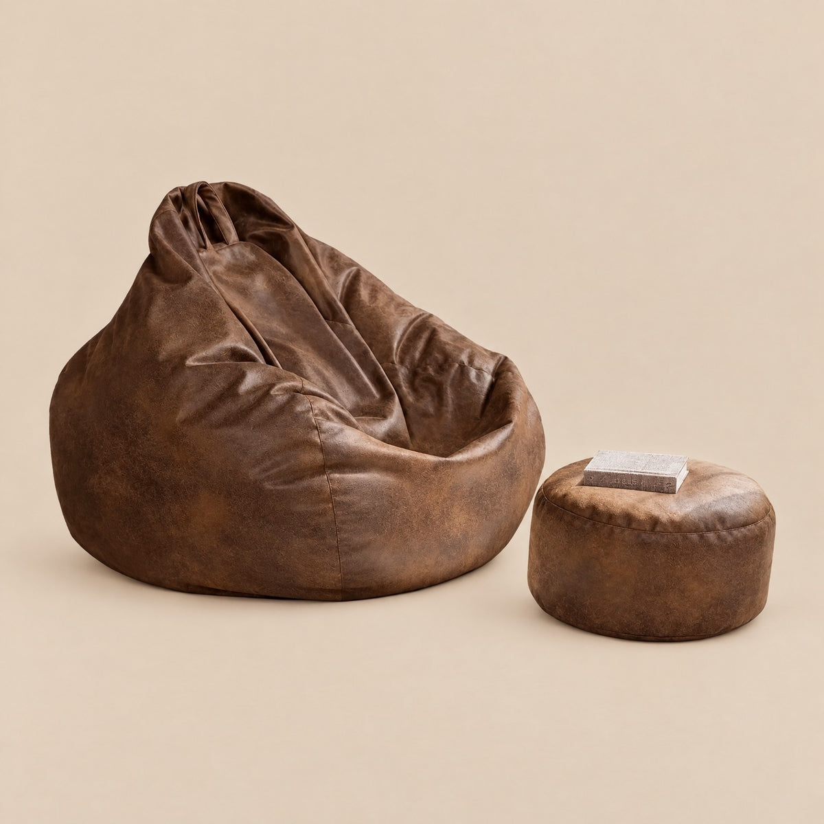 FLOW | Pouf poire suédine vintage et repose-pied | Nomaï – Avec repose-pied, marron