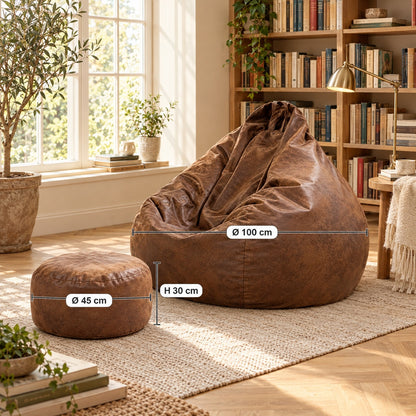 FLOW | Pouf poire suédine vintage et repose-pied | Nomaï – dimensions