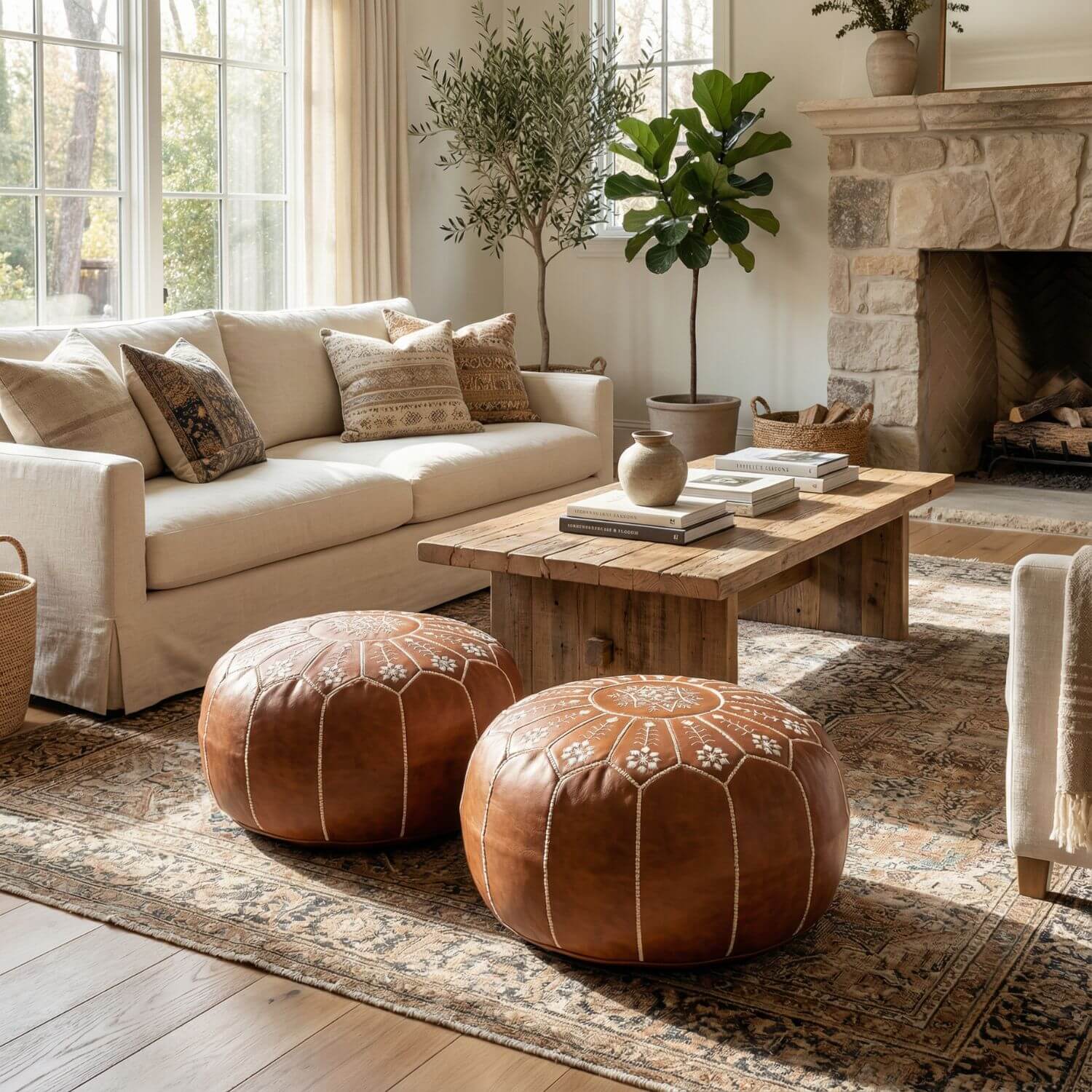 Pouf marocain en cuir | Nomaï