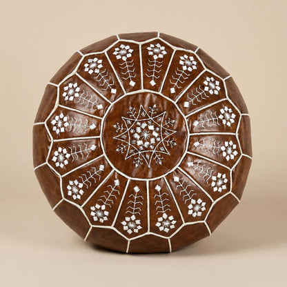 Pouf marocain en cuir | Nomaï Marron 1