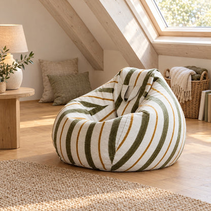 FLOW | Pouf poire rayé | Nomaï – ambiance 1