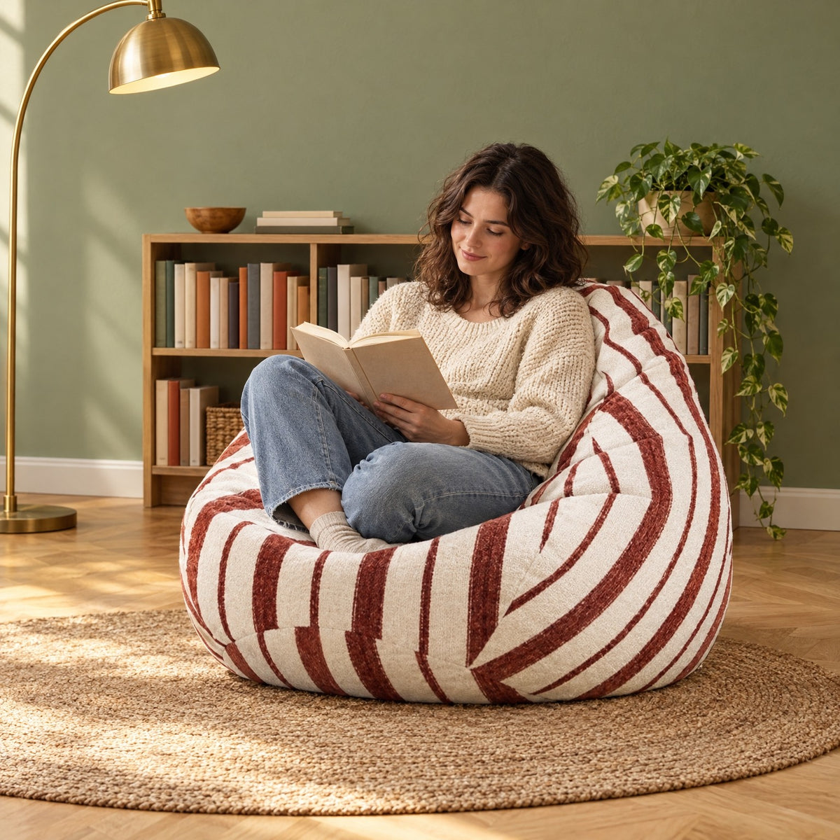 FLOW | Pouf poire rayé | Nomaï – ambiance 2