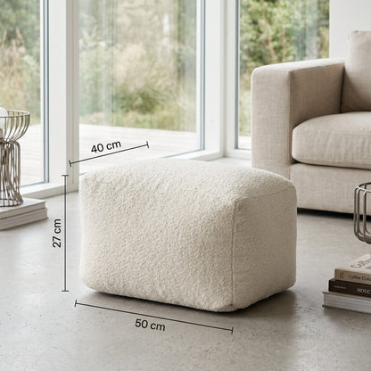 Pouf repose-pied extérieur Nomaï dimensions 50 × 40 × 27 cm en situation salon